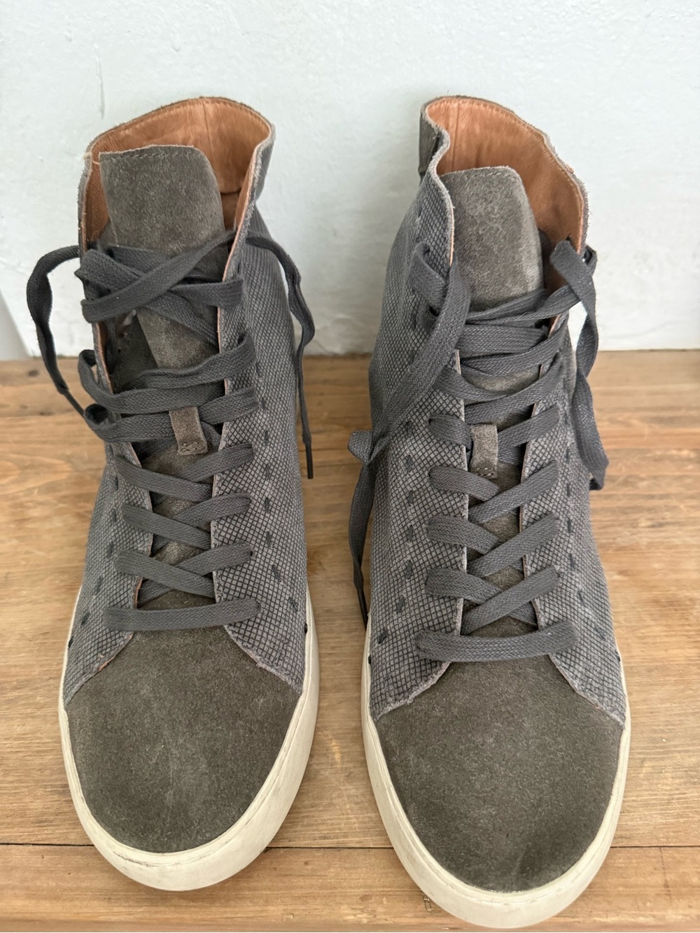 Frye Lena Gray Suede & Mesh High-Top Sneakers